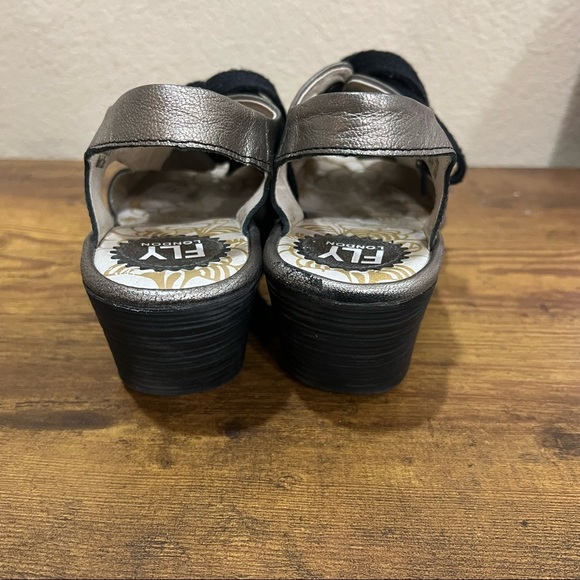 Fly London Ylva Wedge Lace-Up Mettalic Leather Sandal Shoe 38 7-7.5 Boho Grunge - Picture 7 of 11